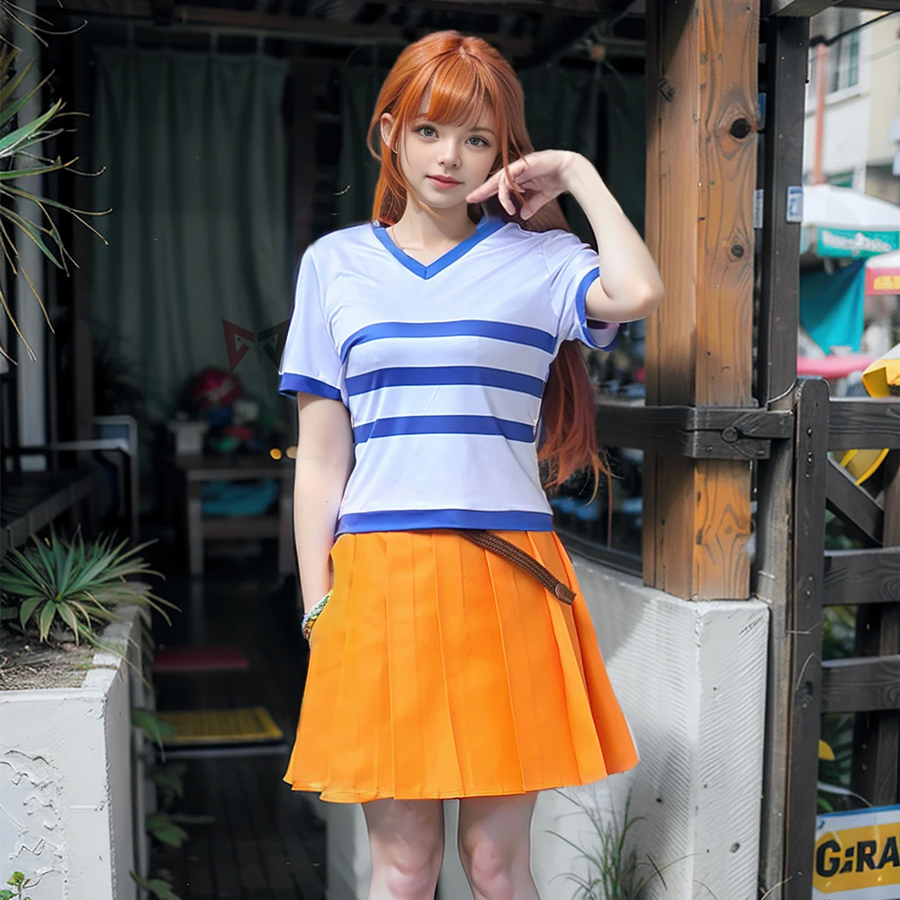 Anime One Pices' Nami Cosplay Costume Two Years Later Shirt Skirt Belt For Party Game Cosplay