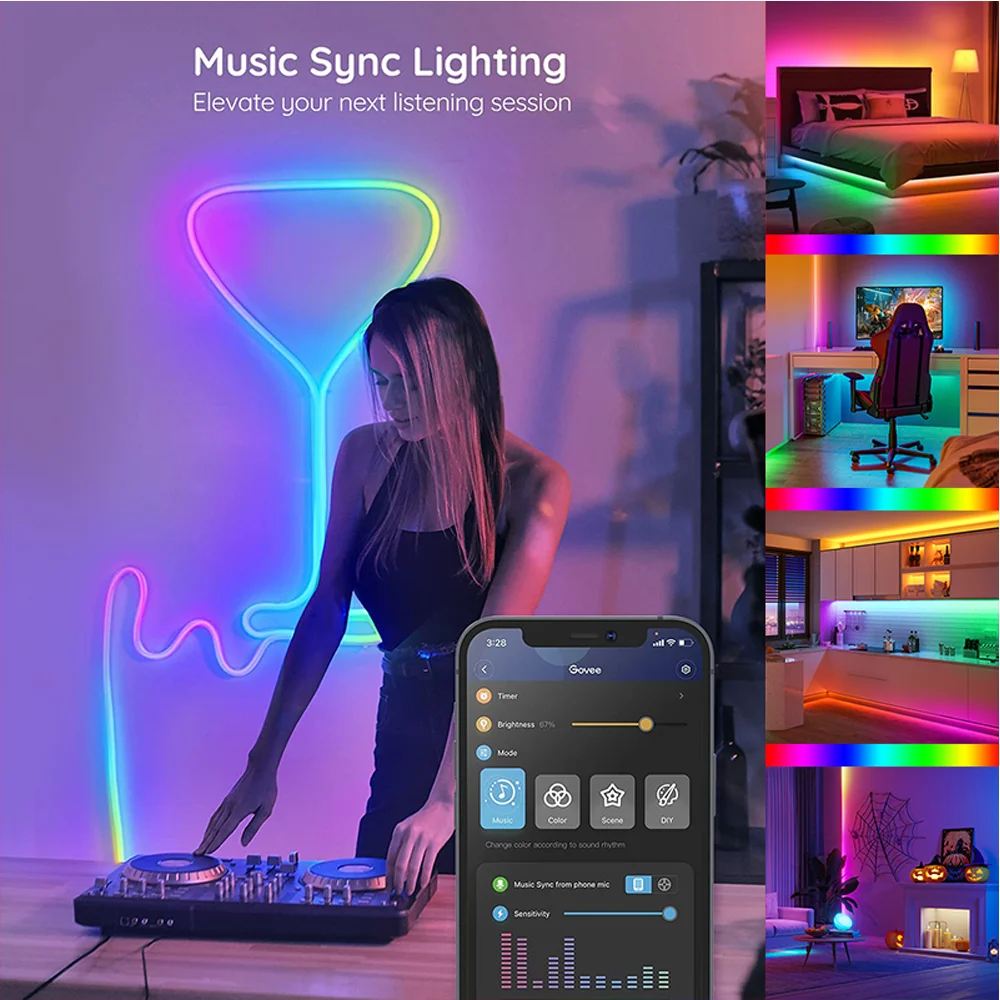 Tuya Smart Wifi Neon Light WS2811 RGB LED Strip Adresowalna taśma RGBIC Wstążka Wodoodporna lampa otoczenia Pilot Bluetooth