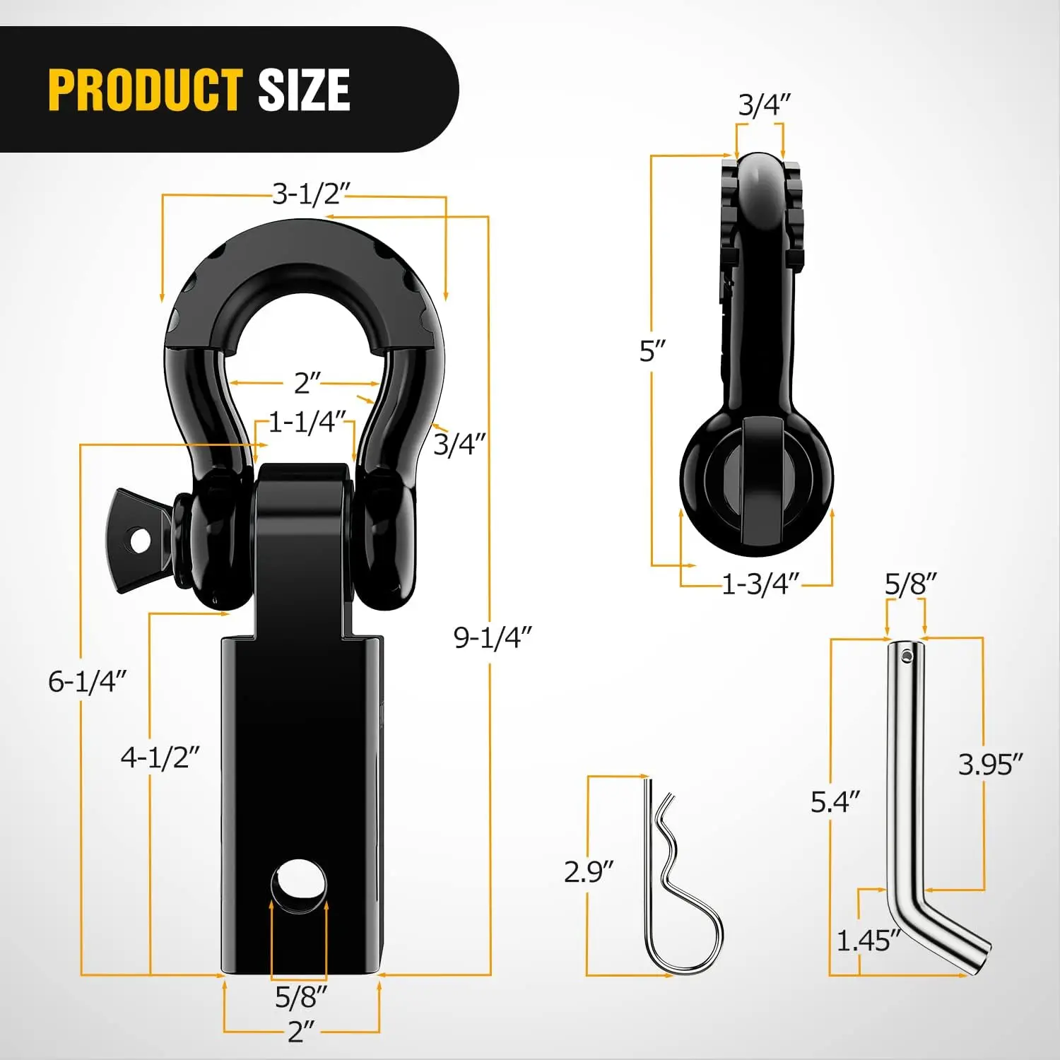 

Shackle Hitch Receiver 2Inch 45000 LBs Breaking Strength /4" D Ring Shackle w/Trailer Hitch Pin Heavy Duty Recovery Towing for