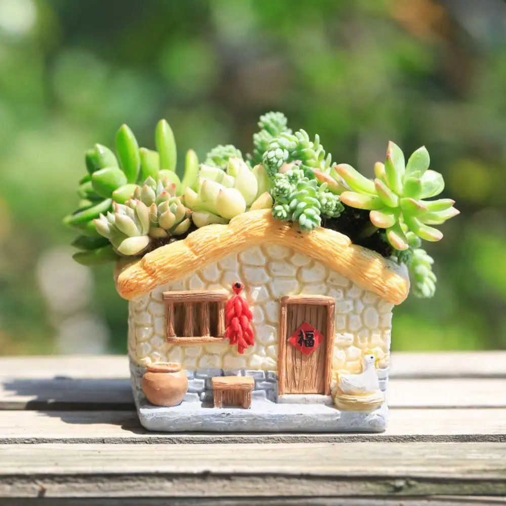 

Pastoral Style Cabin Flower Pot Garden Cabin Ornaments Mini Grandma's Cabin Fleshy Flower Pot Pen Holder