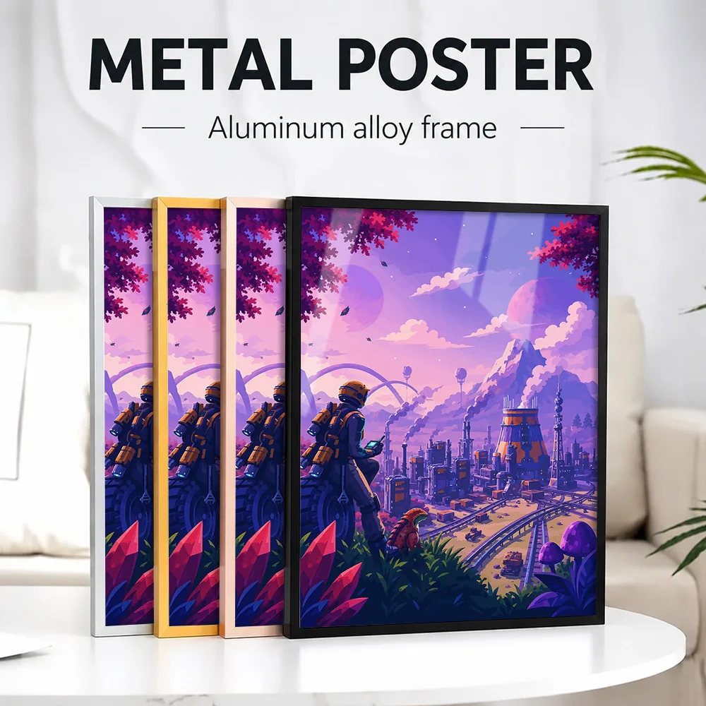 Satisfactory Gaming Framed Aluminum Metal Poster Customized Photo Modern Mission Style Wall Art For Studio Technology Fan Gift
