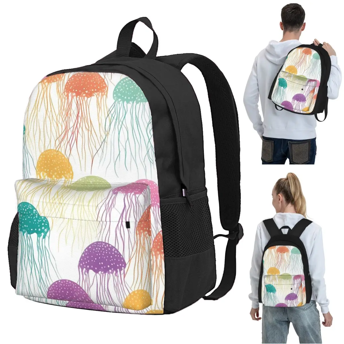 

Colorful Jellyfish Backpack Student BookBag Kids School Bag Laptop Shoulder Bags for Men Women