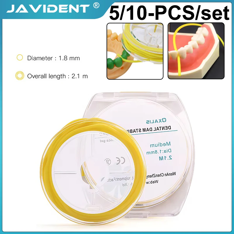 JAVIDENT Dental Rubber Dam Stabilizing Cord Medium Size Dia 1.8mm Wedges Line Clamps Sheets Elastic 2.1 Meter Yellow