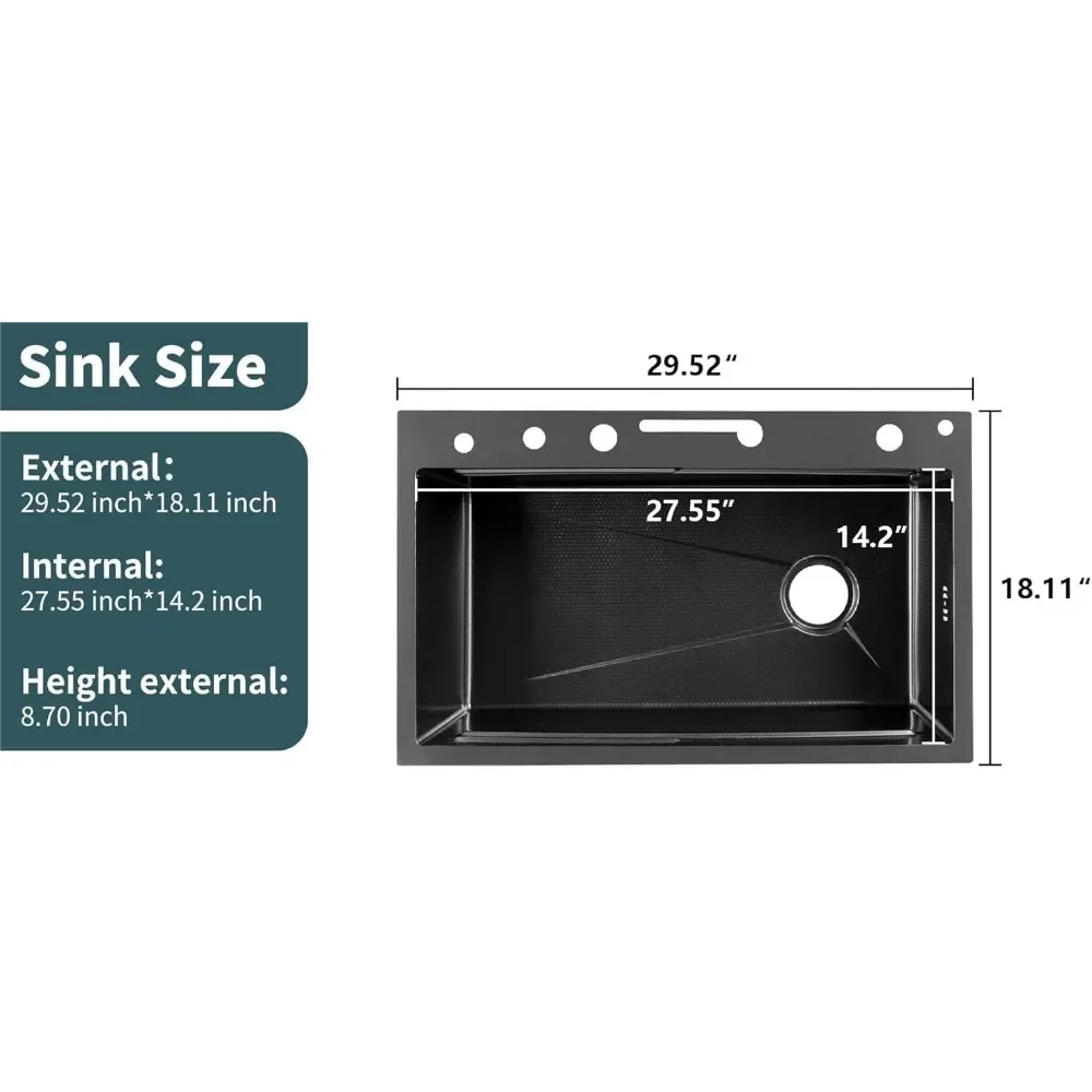 Imagem -03 - Display Digital Embossed Kitchen Sink Pressurizado Cup Washer e Cachoeira Nano Kitchen Sink 29.5x8 Polegada