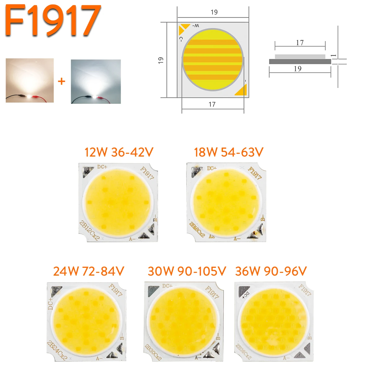 2Pcs LED Dual Color COB Chip 15V 36V 54V 72V 90V Cool Warm White 5W 7W 12W 18W 24W 36W For DIY Spotlight Track Flood Light