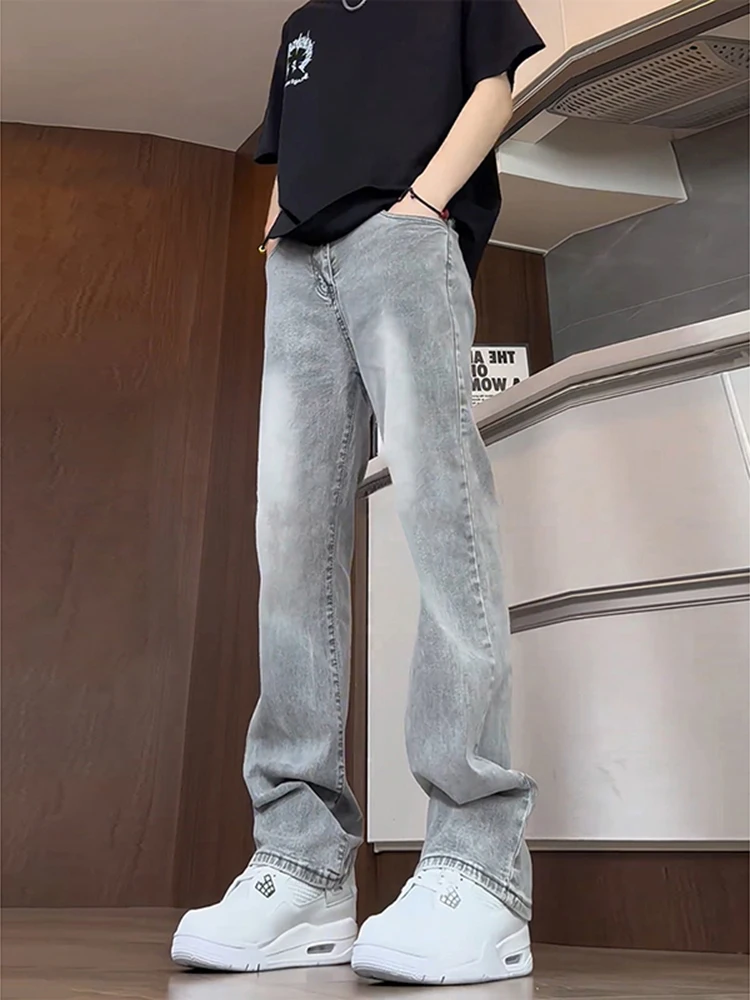 

e ey Stretchy Slim Fit Men's Jeans American Vibe Loose Leggings Long Length Not Tight Micro Flared Pants Youth Trend