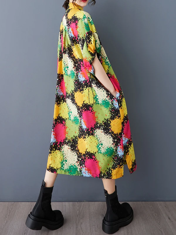 فستان قميص صيفي جديد للنساء مقاس كبير، مطبوع، فضفاض، متوسط الطول، بتصميم H-Line، بأكمام قصيرة وطوق بولو وزر واحد. #5