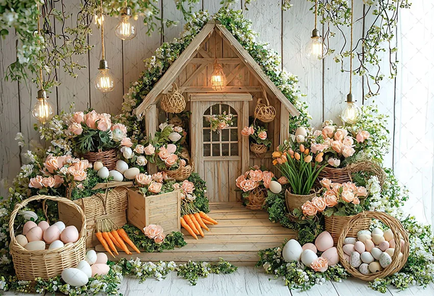 Mehofond Photography Background Spring Easter Cabin Carrots Flower Eggs Kids Birthday Party Portrait Decor Backdrop Photo Studio