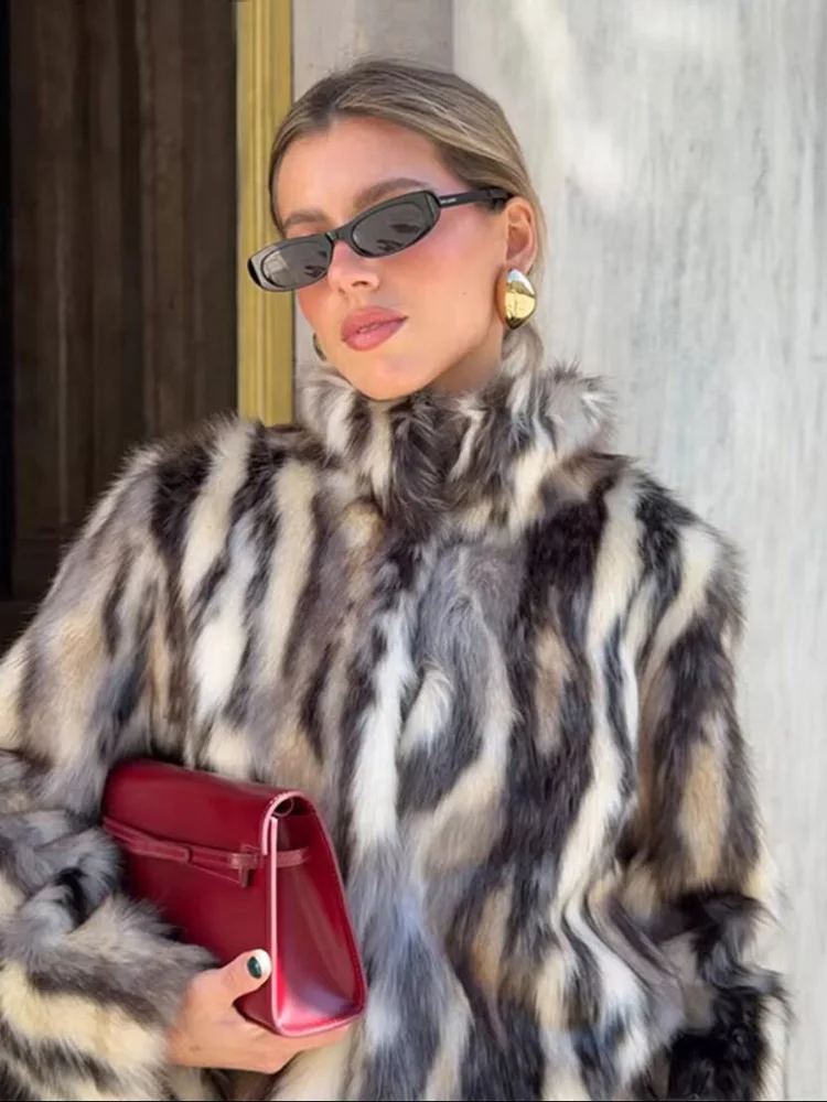 HH Women Winter New Fashion Multicolor Faux Fur Effect Casual Coat Woman Elegant Long Sleeves Button Warm Short Jacket Mujer