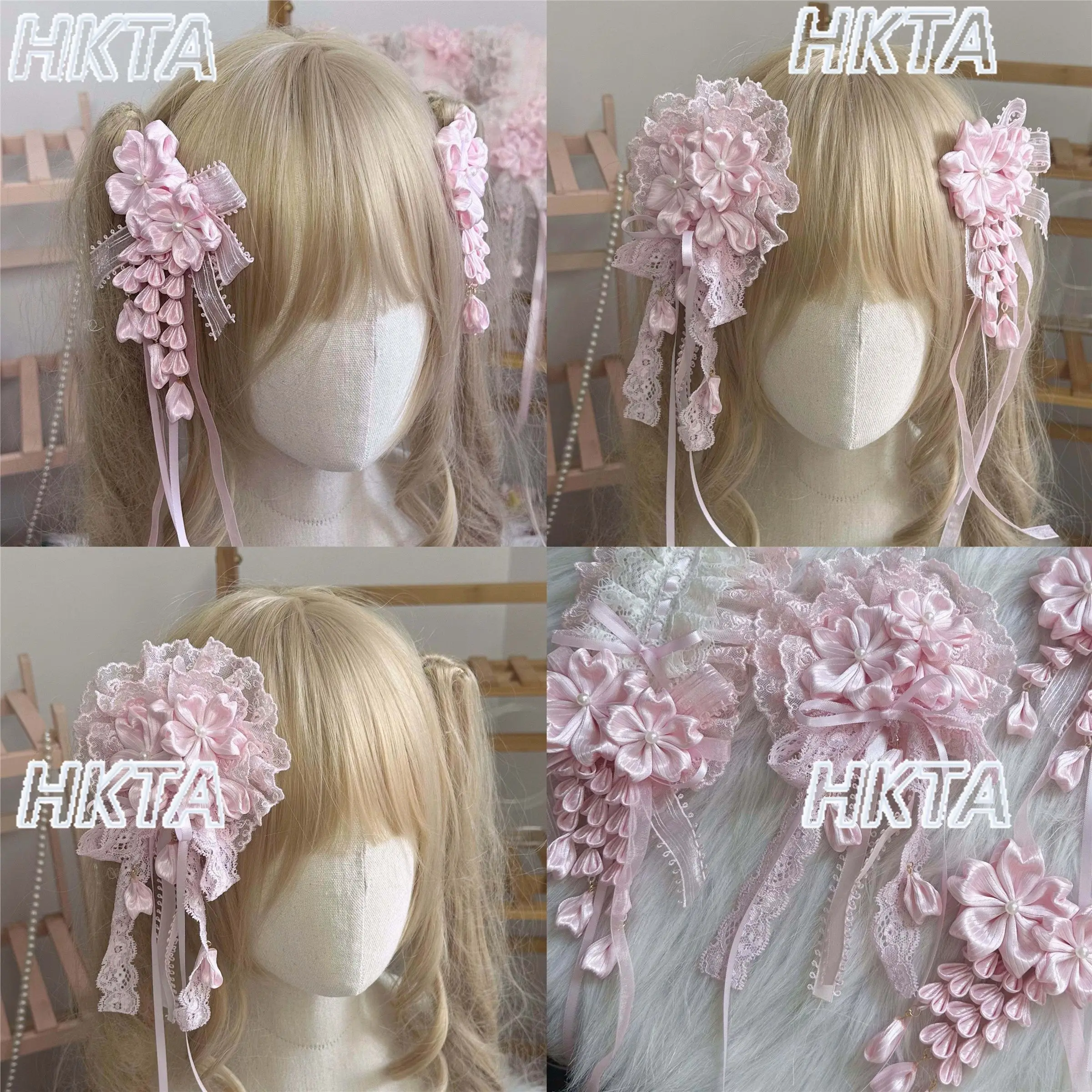 

Handmade Lolita Element Sakura Headband Kawaii Sweet Light Pink Edge Clip Lolita Style Girls Headband Hairpin Hair Accessories