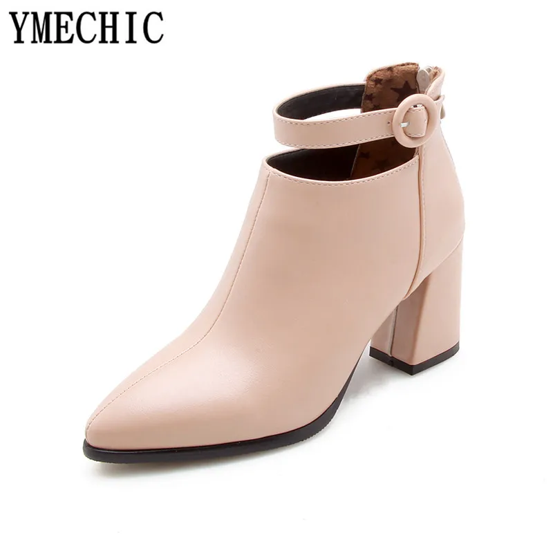 Ymechic-女性用のアンクルバックル付きのレトロなブーツ,ショートブーツ,カジュアル,さまざまな色,ジッパー付きブロック,ハイヒール,冬と秋,2023