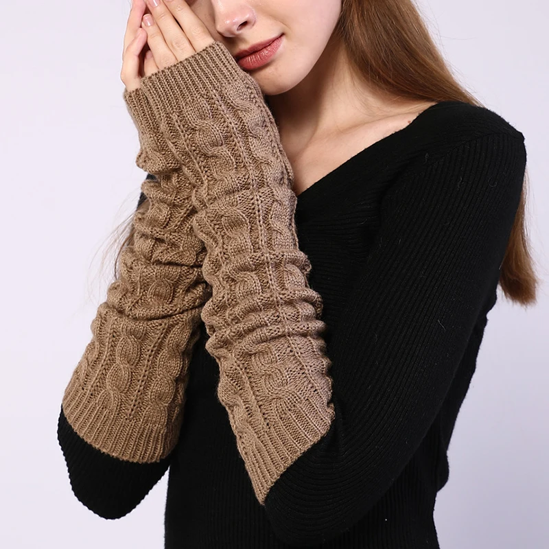 50cm Knitted Twist Arm Sleeve Women Knitted Arm Warmers Long Fingerless Gloves Winter All-match Arm Sleeve Girls Solid Glove