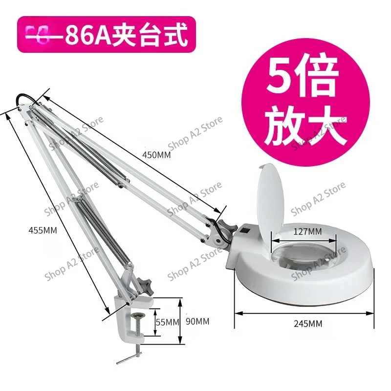 HD Square Clamp Desktop Lighting Magnifier with Light LED Reading Repair
