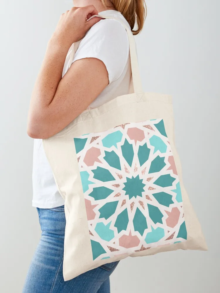 Rose gold geometric Arabic pattern inspired by the Safaa Gardens Mosque at KAUST Tote Bag tote bag Canvas Tote Bag