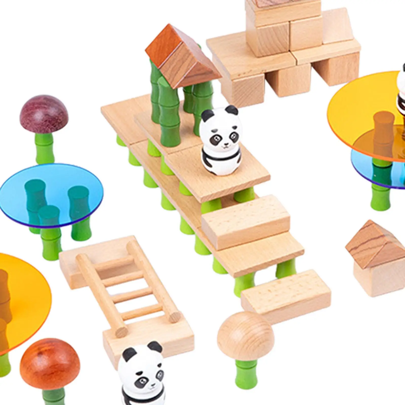 Wooden Blocks Cartoon Panda Stack Build and Store Nesting Puzzle Montessori Toy