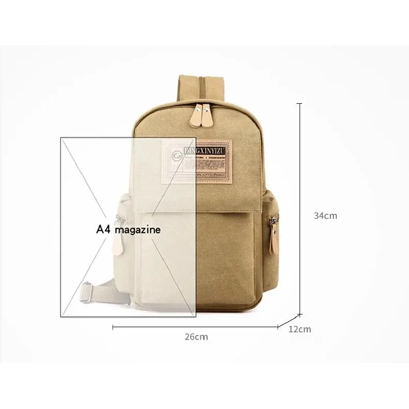 Men's Large Capacity Canvas Backpack Multi-Pouch Business Travel Crossbody Chest Bag for Students Daily Use with Big Pocket