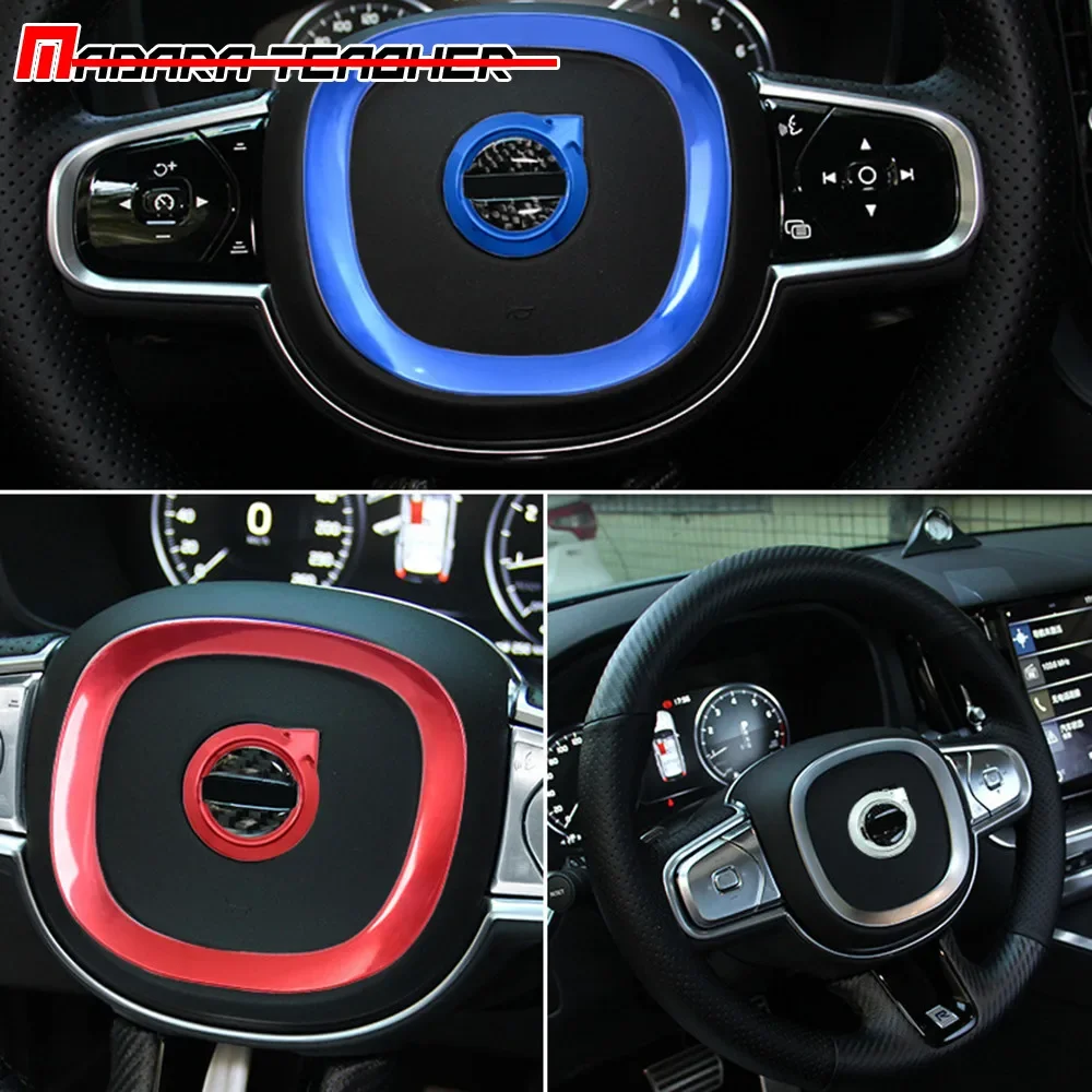 Steering Wheel Frame Decoration Cover Trim Metal For Volvo XC90 S90 XC60 V90 Chrome ABS Car Surround Logo Ring Molding Sticker