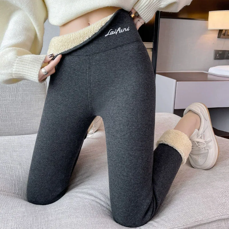 

Women's Knitted Cashmere Leggings High Waisted Warm Thickened Tights Winter Leggings Female Solid Casual Fleece Thermal Pants