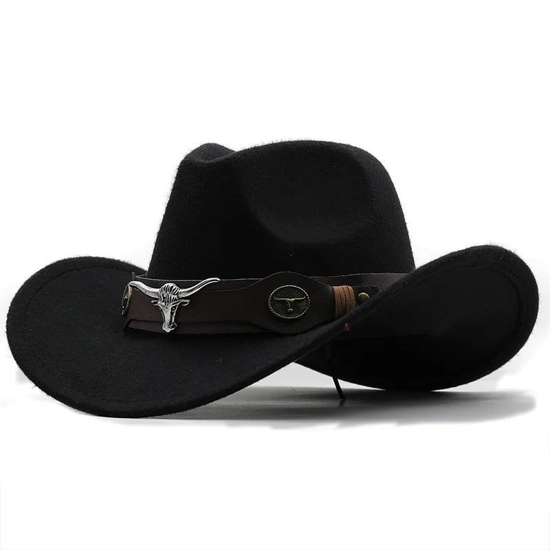 Sombrero de Jazz para Hombre, gorra de lana roja Simple, Chapeu, Sombrero de Cowboy del Oeste, caballero, papá, talla 56-58cm