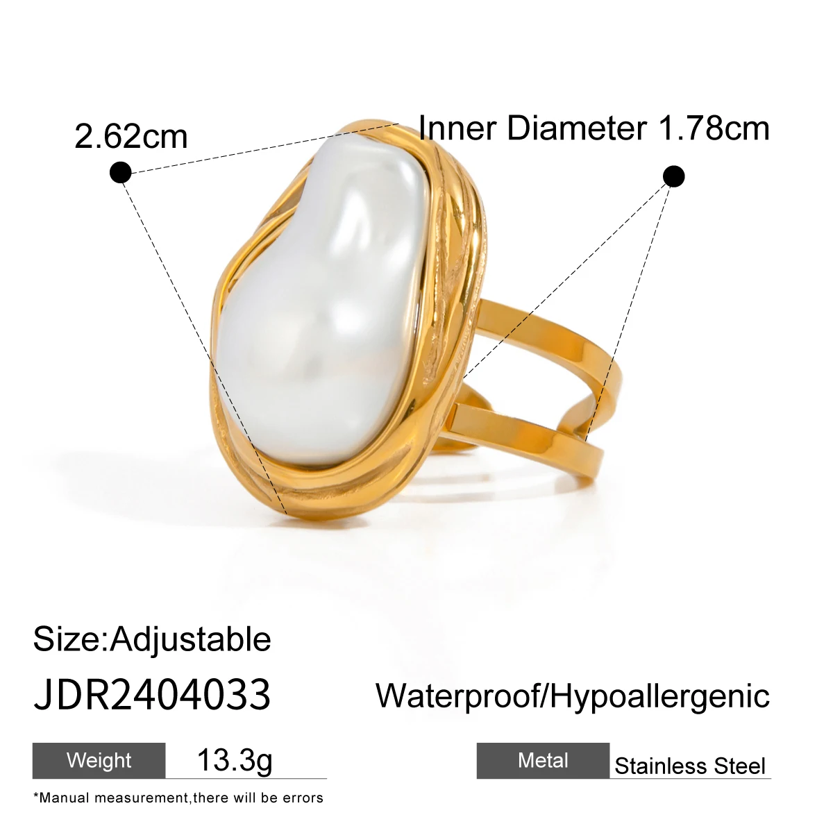 Stainless Steel PVD 18K Gold Plated Waterproof Imitation Pearl Flower Ring for Women Engagement Party Gift Temperament Jewelry