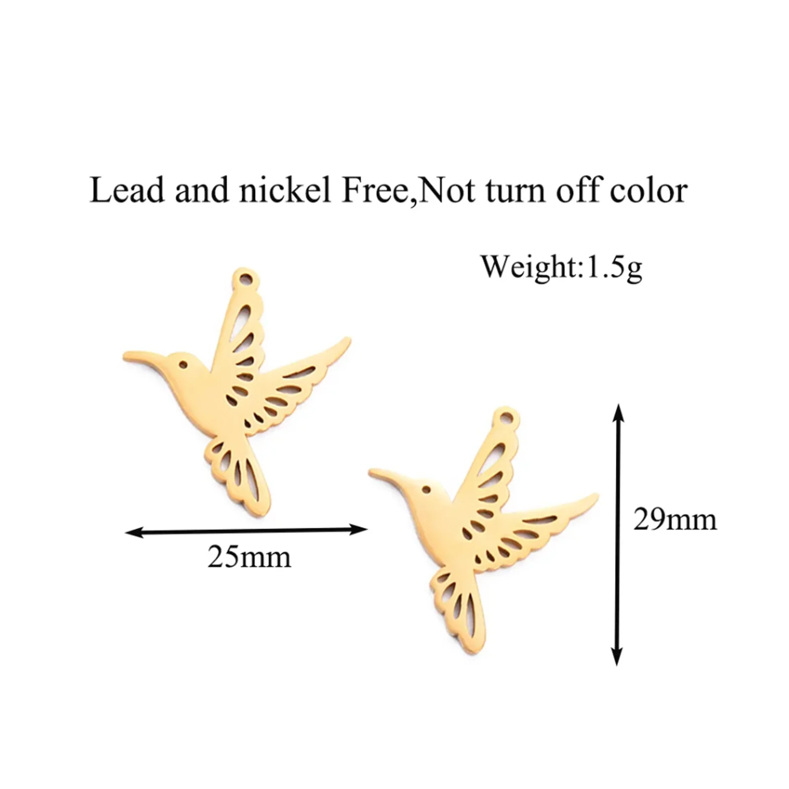 3 Stück Edelstahl Kolibri Charm für Schmuckherstellung Ohrring Anhänger Armband Halskette Zubehör Diy Bastelbedarf – Detail 3