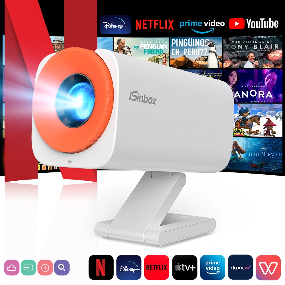 iSinbox V16 Smart Mini Projector Android13 Native 720P Support 1080P Video Beam Projector WiFi6 BT5.2 HDMI Portable Outdoor Cinema