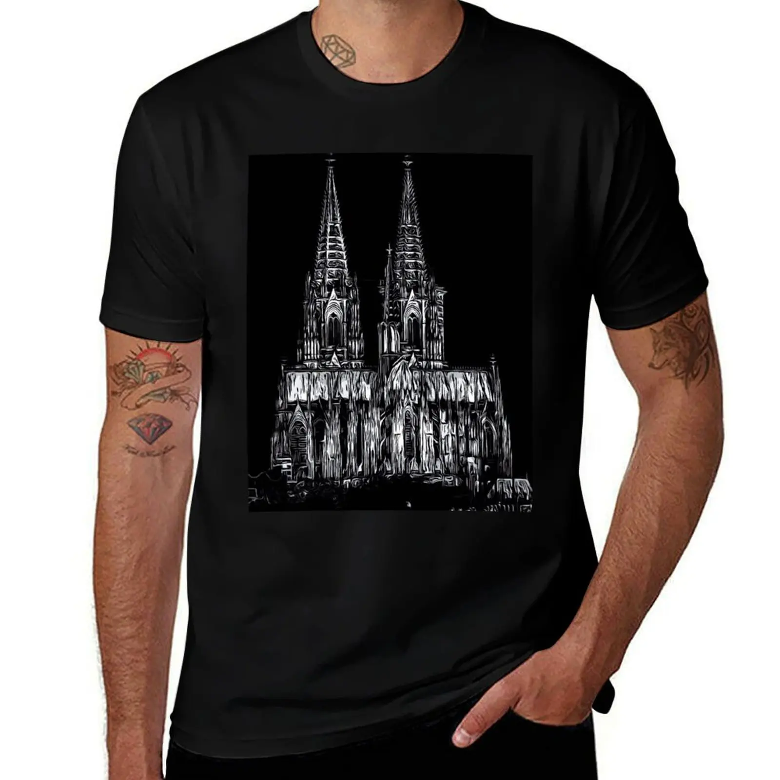 Cologne Cathedral Black and White - K?lner Dom Schwarzwei? T-Shirt graphics quick-drying sublime men t shirt