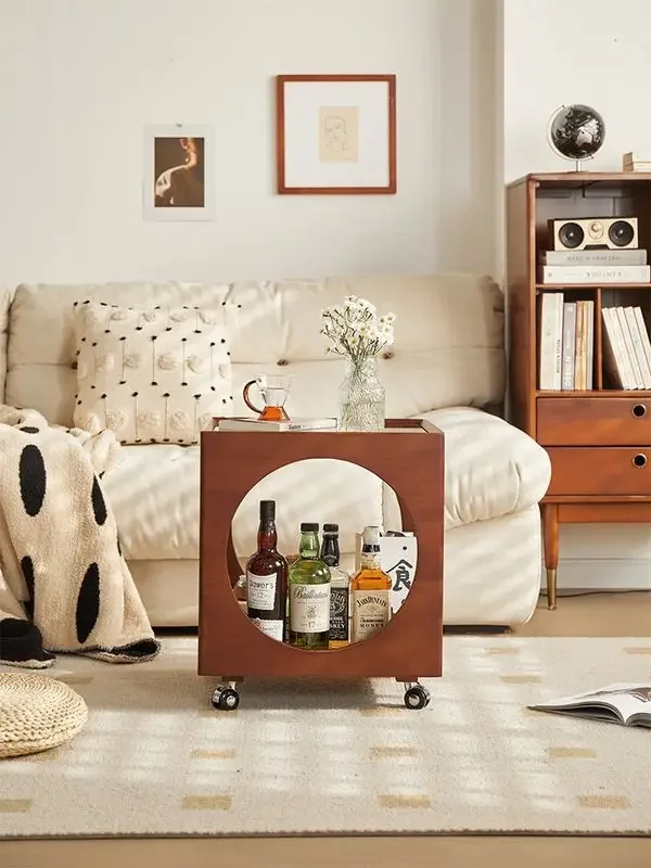 

*q forNordic Solid Wood Coffee Table Side Table Living Room Home Retro Movable Sofa Corner Table Medieval Simple Bedside Tables#