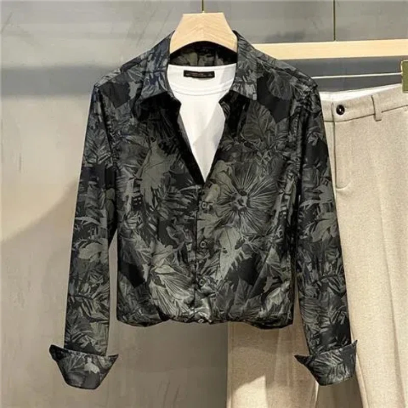 

Spring Autumn New Fashion Turn-down Collar Long Sleeve Printing Blouse Men's Clothing Hip Hop Button Korean Loose Trend Shirts