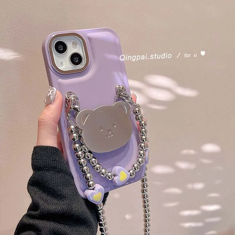 Phone Case For Iphone 15 14 13 12 11 Pro Max Plus X Xs Xr New Purple Girl Cartoon Crossbody Back Cover Protective Case