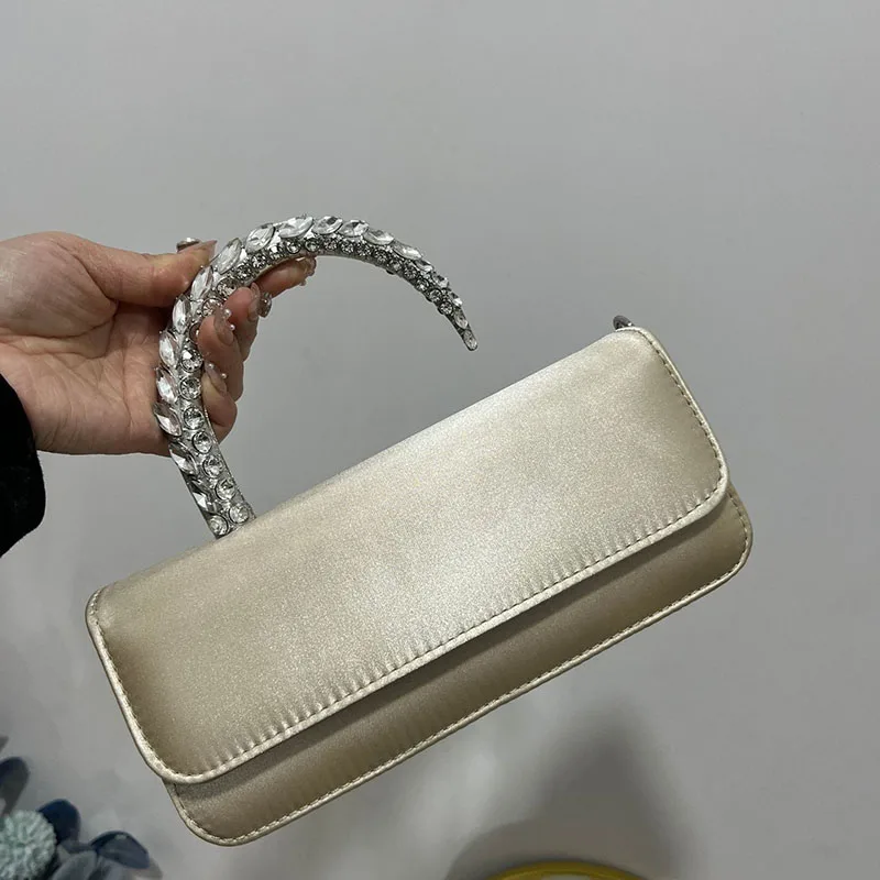 

Fashion Satin Silk Evening Bags for Women Luxury Crystal Handle Women Handbag Diamond Shoulder Crossbody Bag Party Clutch Ladies