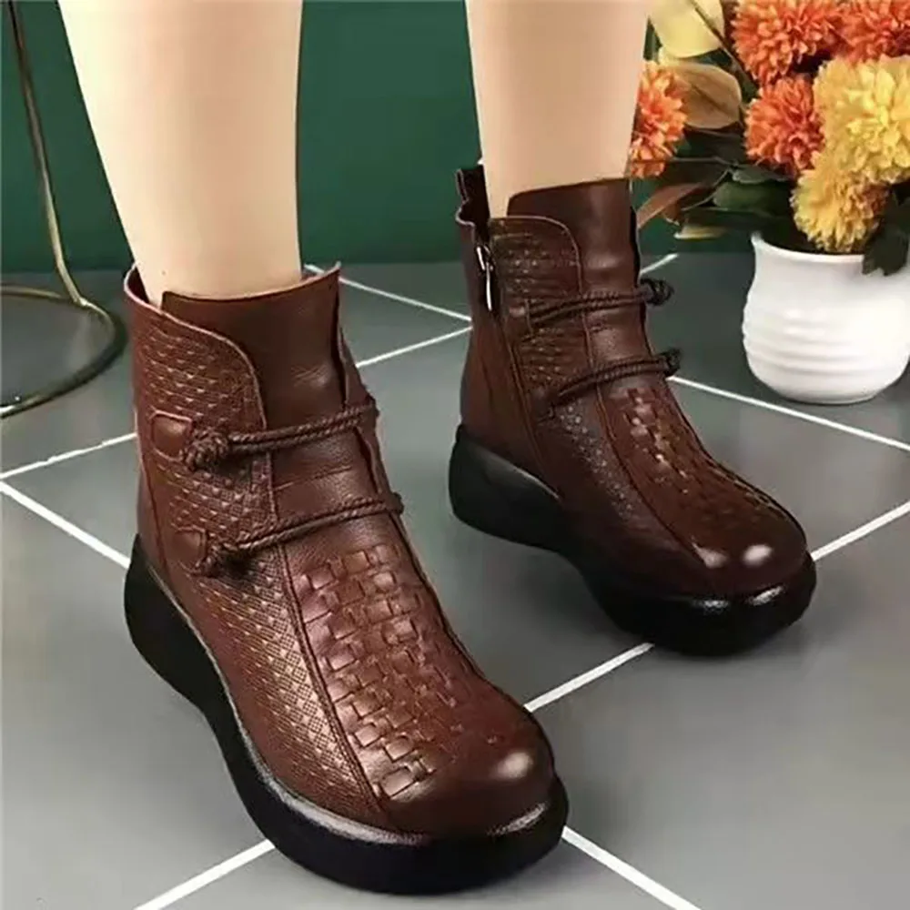 Botas Martin Isoladas de Pelúcia em Couro PU para Mulheres, Cor Sólida, Grossa, Quente, Feminina, Botas de Neve, Calçado Casual Anti-escorregadio