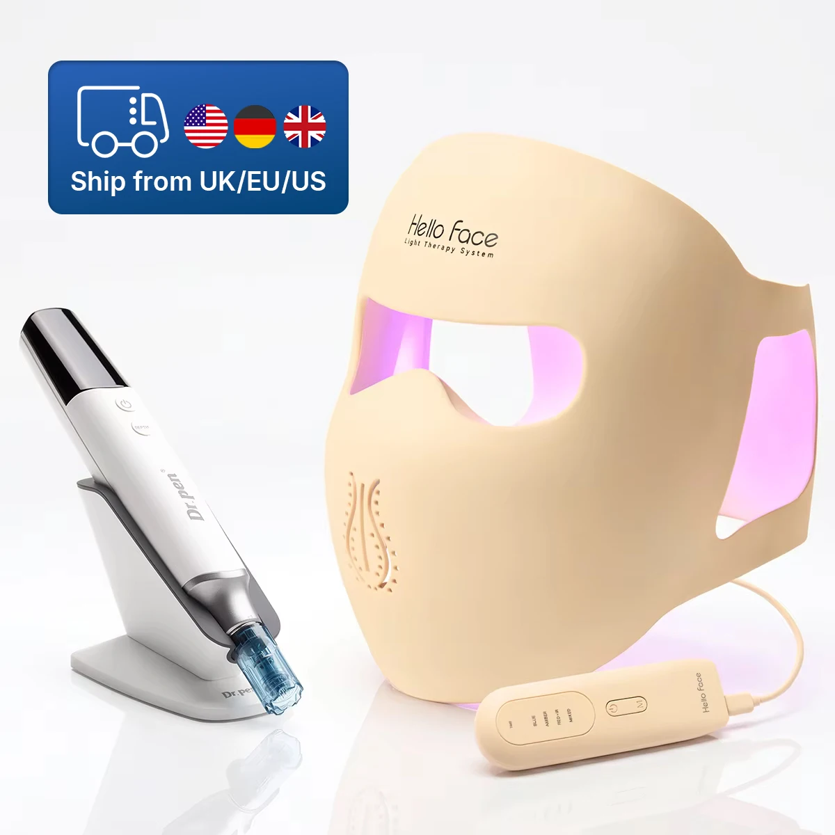 Appareil professionnel de micro-aiguilles Dr.pen M9 avec masque LED Hello Face M300, machine de beauté, longueur des aiguilles 0,25 mm