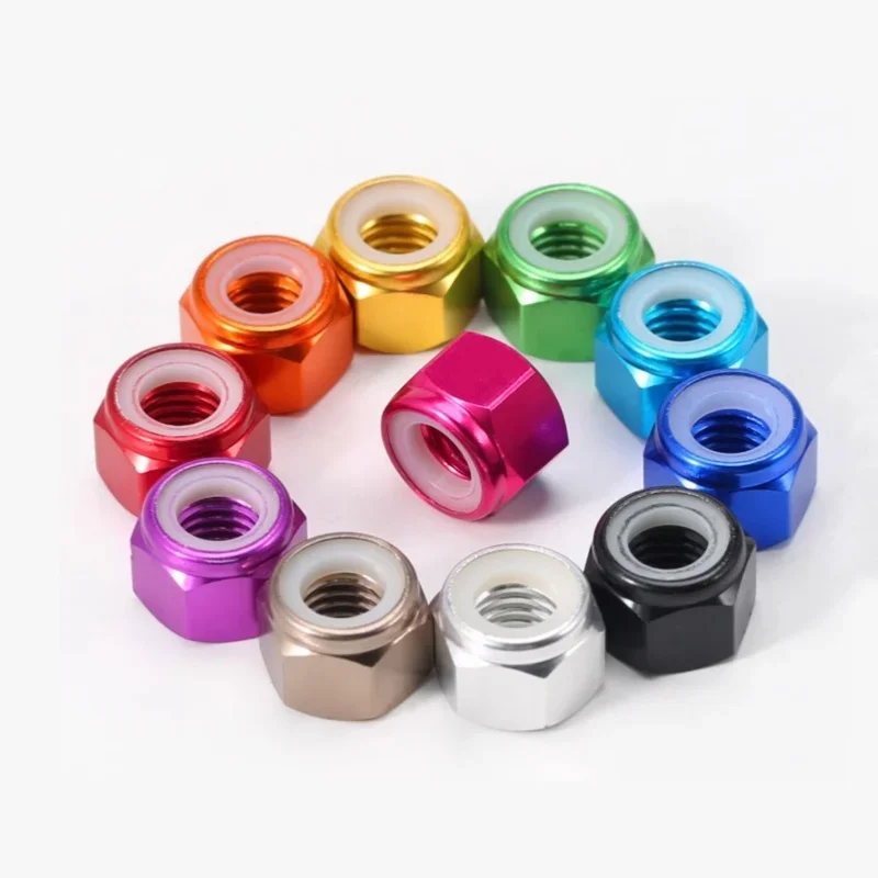 Aluminum Lock Nuts M2 M2.5 M3 M4 M5 M6 M8 Anodized colorful Aluminum Hex Nylon Insert Lock Nut Self-locking Locknut 2/5/10pcs