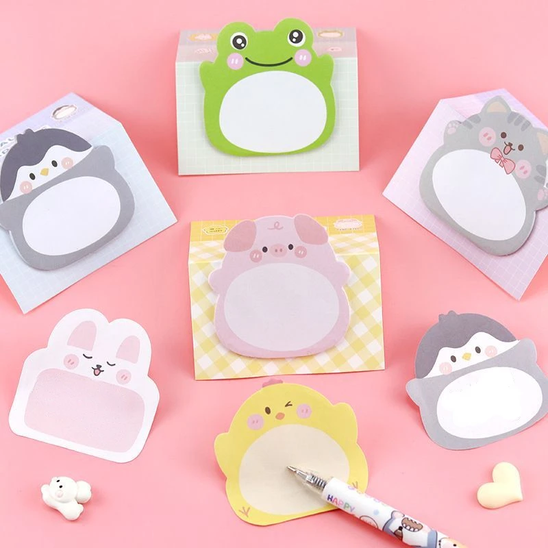 8 Piece Lytwtw's Adhesive Kawaii Cartoon Animals Sticky Notes Notepad Memo Pad Office School Supplies Stationery Sticker