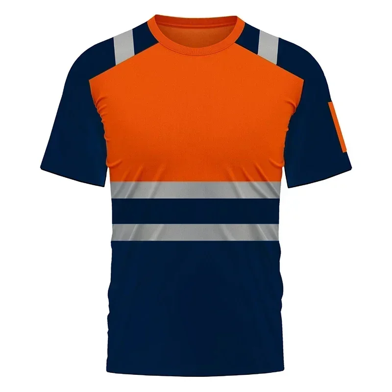 Camicia da lavoro sicura ad alta visibilità T-shirt estiva traspirante da lavoro T-shirt stampata in 3D T-shirt riflettente Camicia ad alta visibilità ad asciugatura rapida