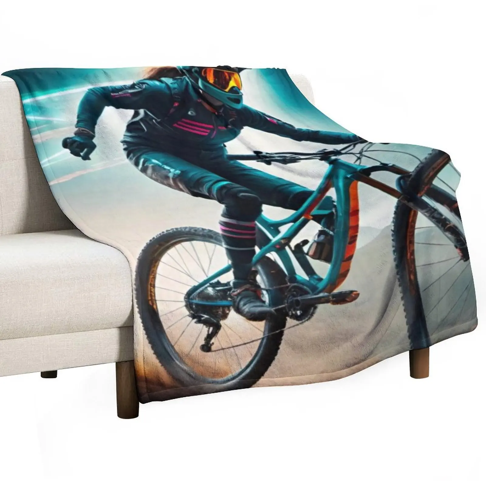 High-Tech Mountain Biking Adventure Throw Blanket Summer Beddings funny gift Plush sofa bed Sofa warm for winter Blankets