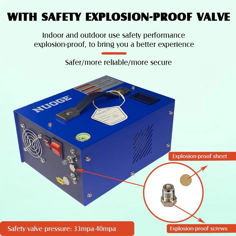 Imagem -04 - Compressor de ar Nuoge Pcp com Válvula à Prova de Explosão 300bar 4500psi 12 110 220v para Encher Cilindros de Pistola de ar Submersíveis