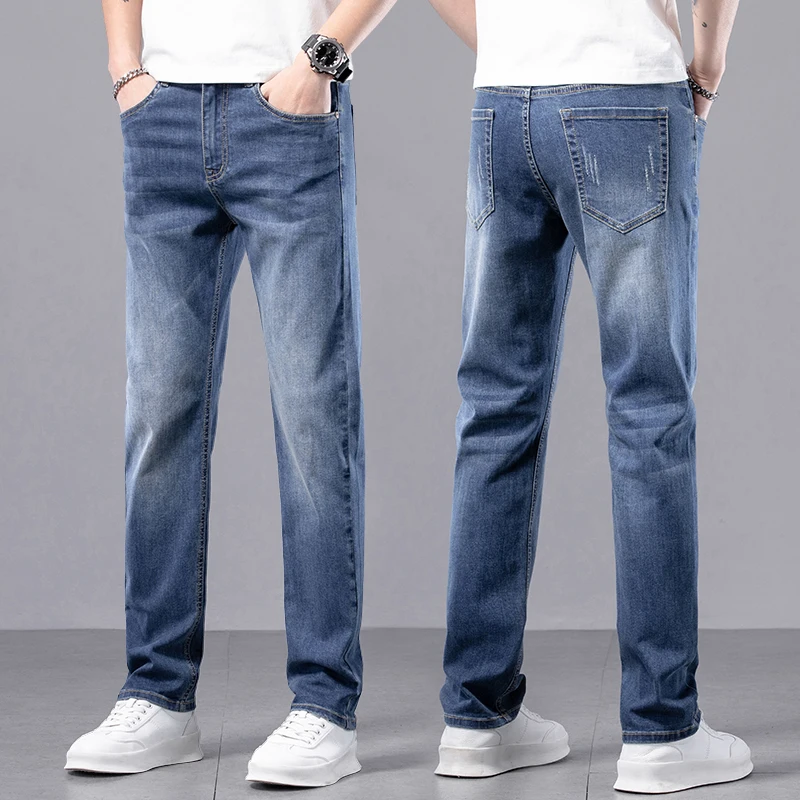 Spring/Summer Elastic Jeans Men's Business Straight and Versatile Pants Streetwear  Jeans For Men Cargo Pants