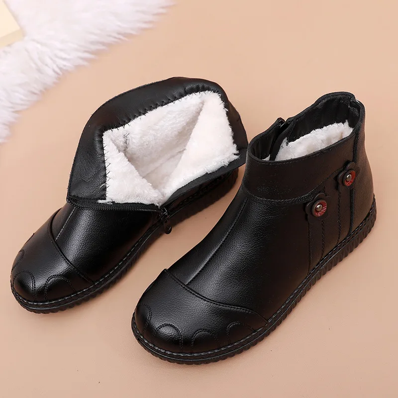 2023 Winter Leather Warm Women Boots Waterproof Slip On Snow Boots Ladies Casual Comfortable Ankle Boots Women\'s Short Boots