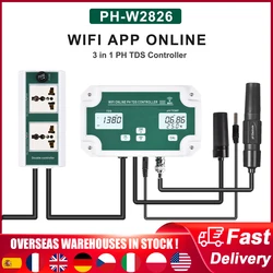 3-in-1 WiFi Water Quality Detector PH/TDS/TEMP Electrode BNC Type Probe Water Quality Tester for Aquarium Hydroponics Monitor