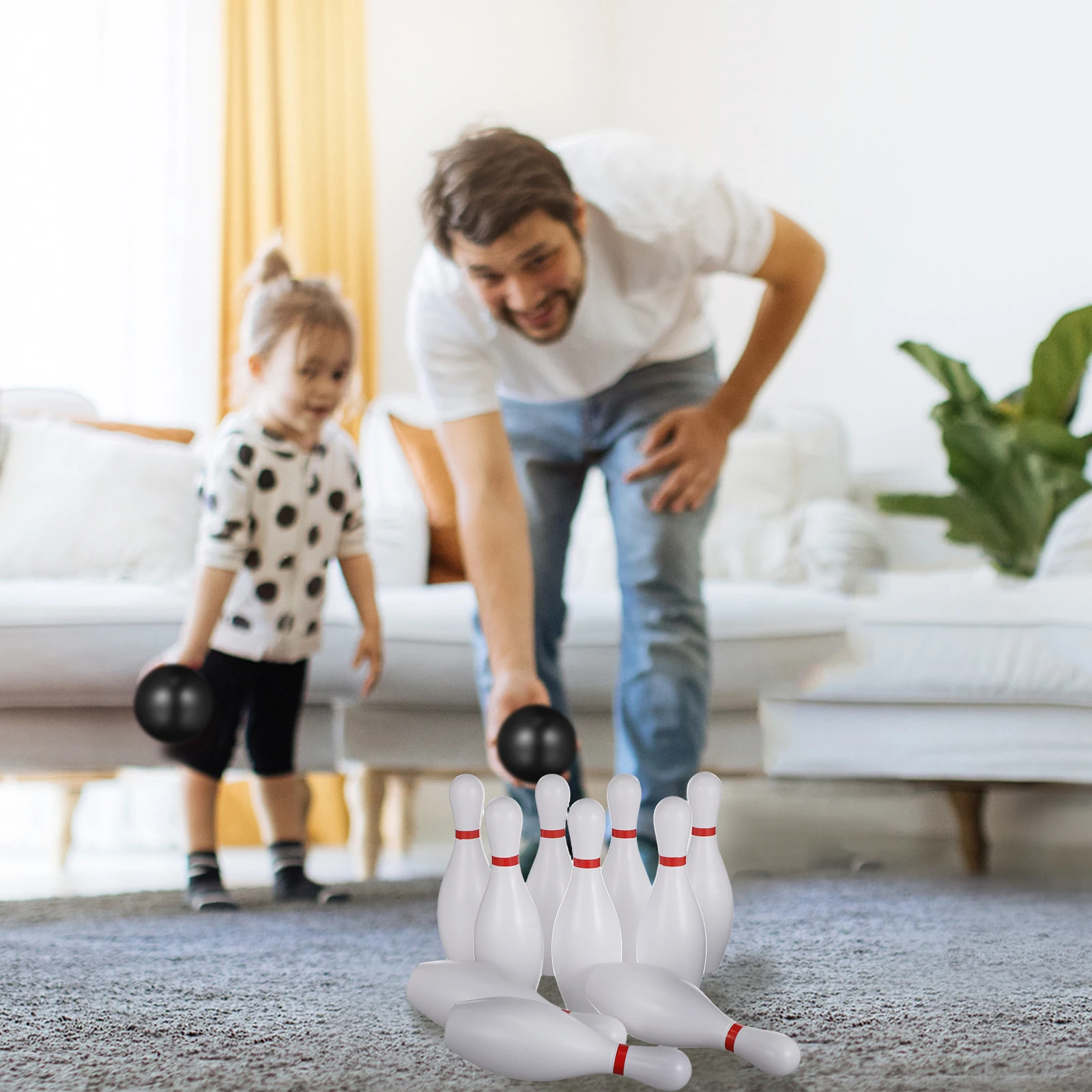 1 Juego de Mini juguete de bolos, pasadores de 5,9" y bolas de 2,7", deporte interior y exterior para niños, 1 pieza, juego preescolar, juego de bolos de plástico