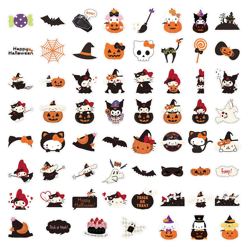 10/30/63PCS Halloween Cute Sanrio Stickers Funny Cartoon Graffiti Decoration Laptop Luggage Guitar Waterproof Decal Kids Toy