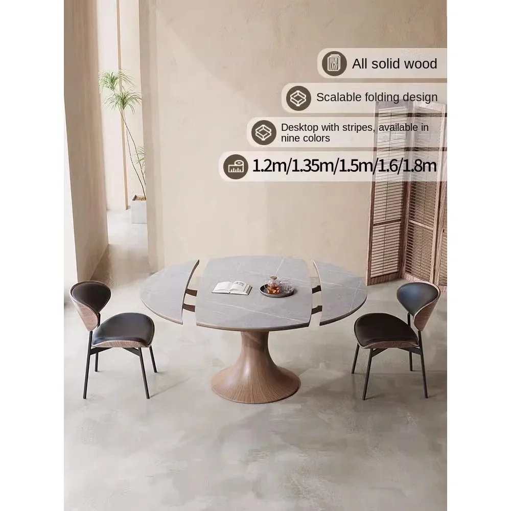 Nordic all-solid wood slate dining table retractable square round table log wind small-sized retractable folding table and chair