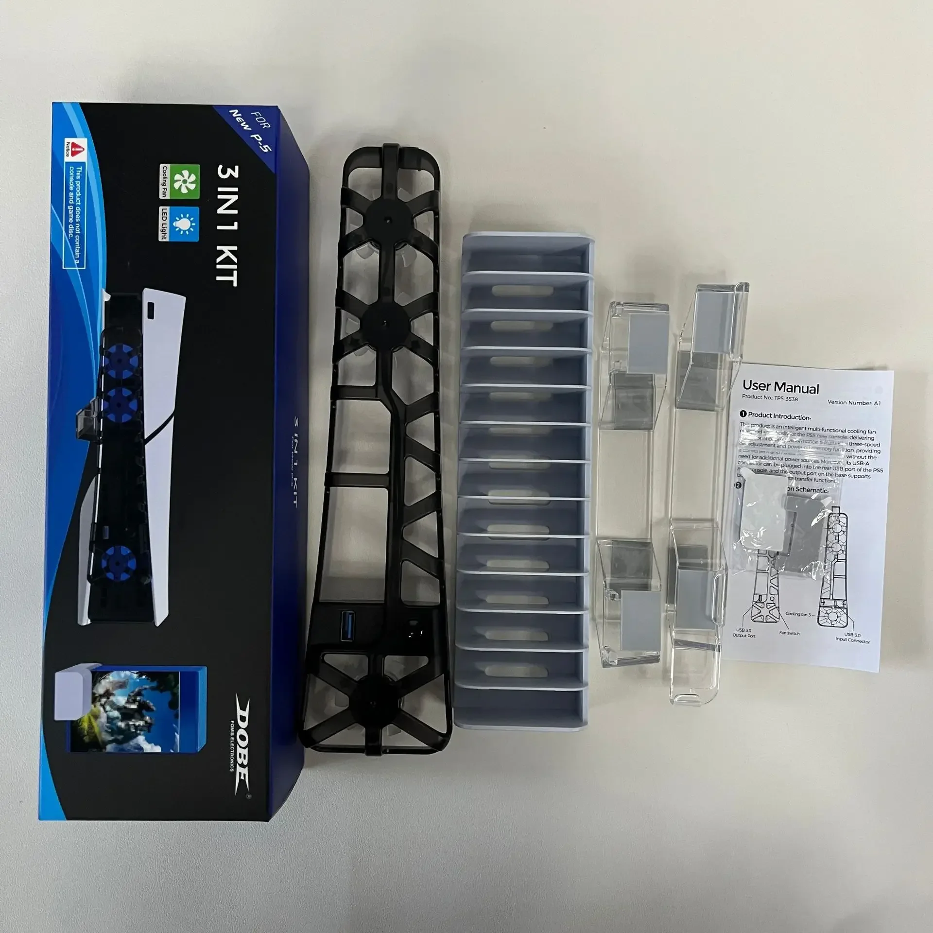 TP5-35129 для PS5, тонкий хост, универсальный задний вентилятор радиатора с Blu-ray охлаждением + стойка для хранения дисков + простой горизонтальный комплект кронштейнов