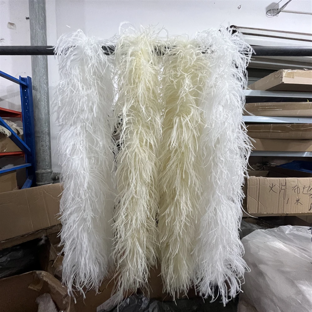 

Natural Ostrich Feather Boa 6Ply High Quality Ostrich Feather Trims Scarf for Party Clothing Accessory Weddding Decoration 2 M