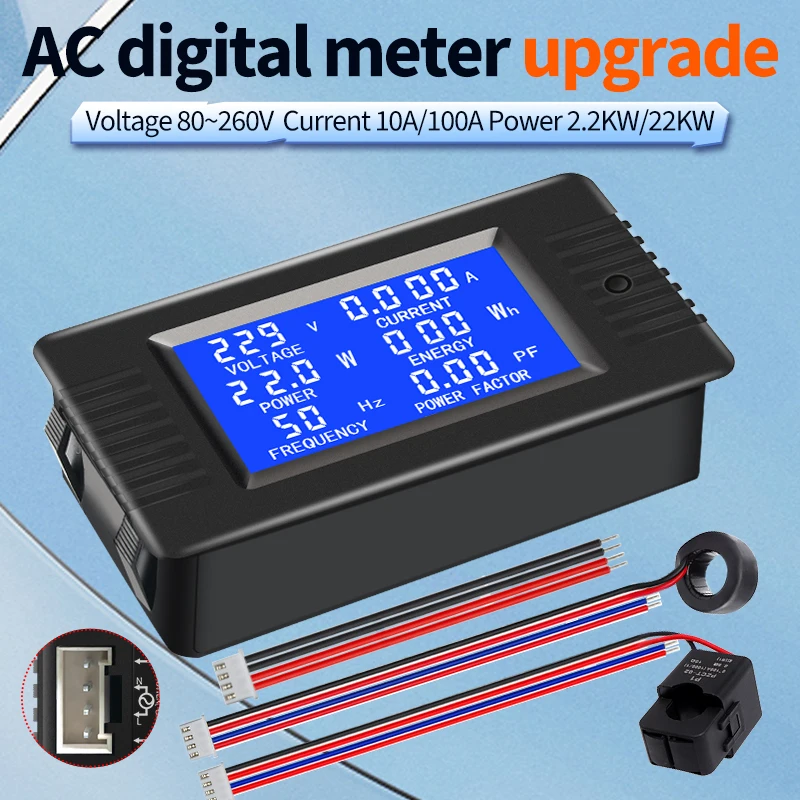 Medidor de Energia Digital Peacefair, Tester Energia, Medidor de Tensão Atual, Wattmeter, 6in 1, VH AC, 80V, 260V, 0-100A, Novo, PZEM-022