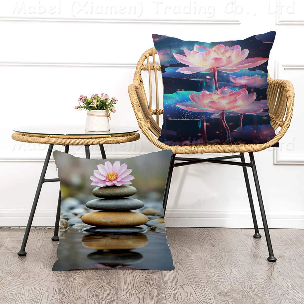 Spa Zen Cherry Blossom Lily Pink Lotus Pillow Cover Sofa Cushion Cover Home Room Decoration Children Gift