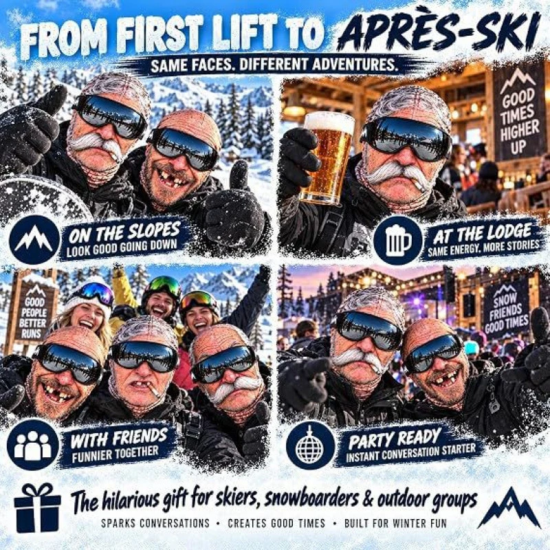 Funny Old Man Ski Mask Realistic Face Balaclava Summer Winter 3D Printed Full Face Mask for Skiing Snowboarding Outdoor Sports