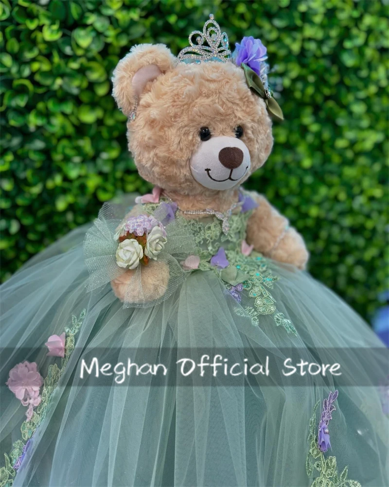 Groene Speciale Link Lieverd Gepersonaliseerde Quinceanera Teddybeer Met Jurken Kralen Appliques Mini Quinceanera Jurk